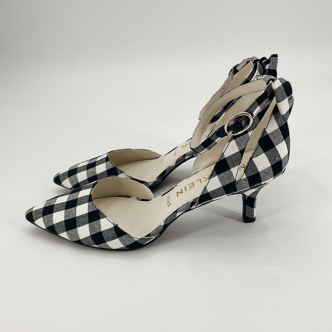 Anne Klein Navy/White Checkered Pre-Owned Ladies New With Tags Heel - Size 10
