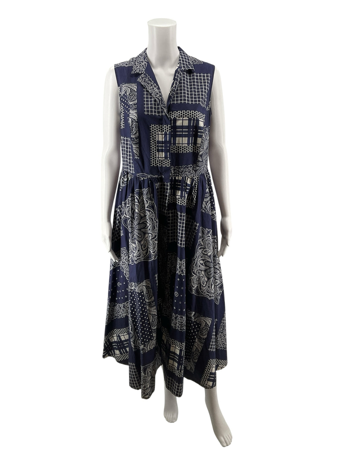Isaac Mizrahi for Target navy/white Maxi Navy Paisley Bandana Print Shirtdress Size Large - Size L