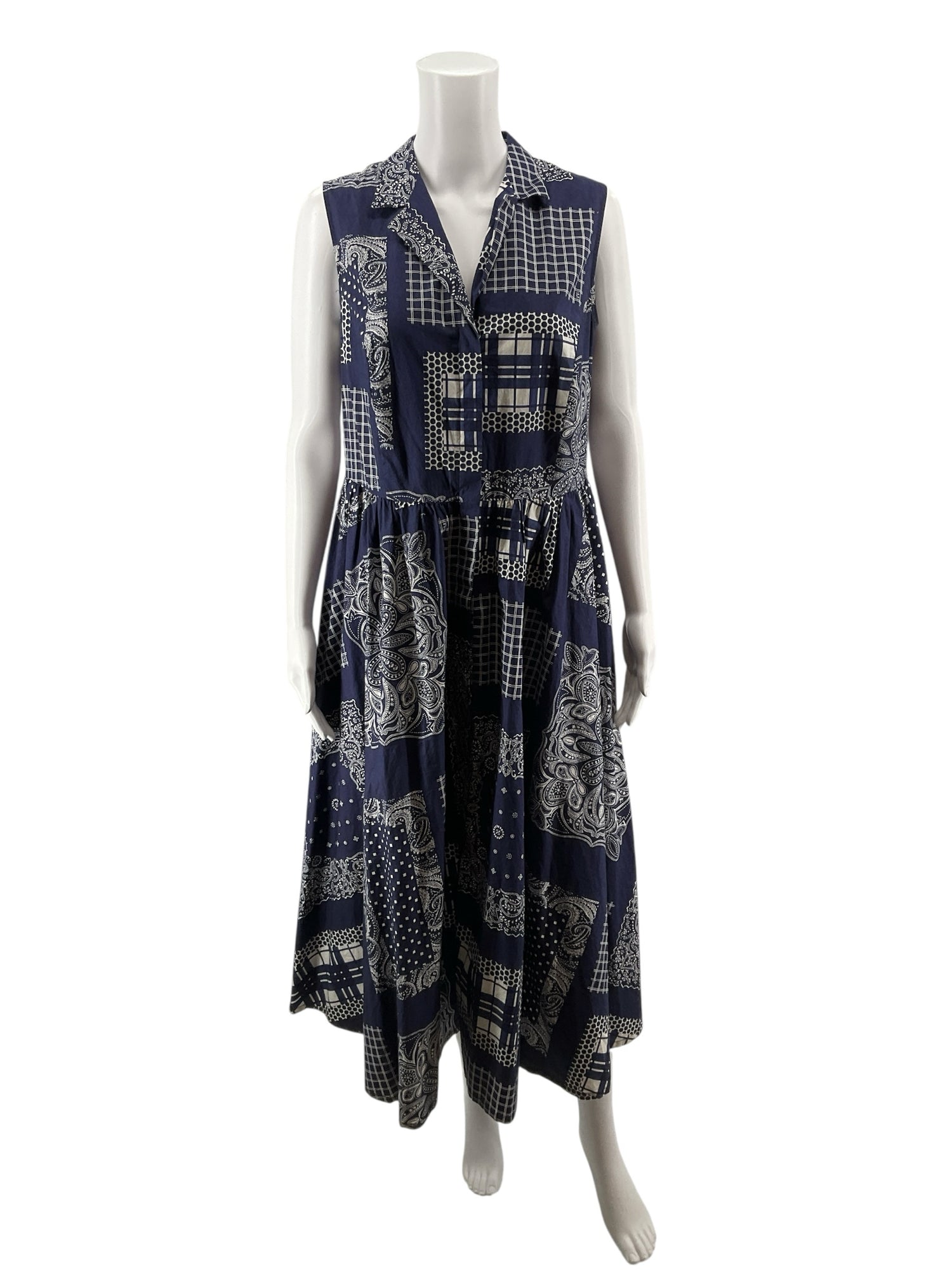 Isaac Mizrahi for Target navy/white Maxi Navy Paisley Bandana Print Shirtdress Size Large - Size L