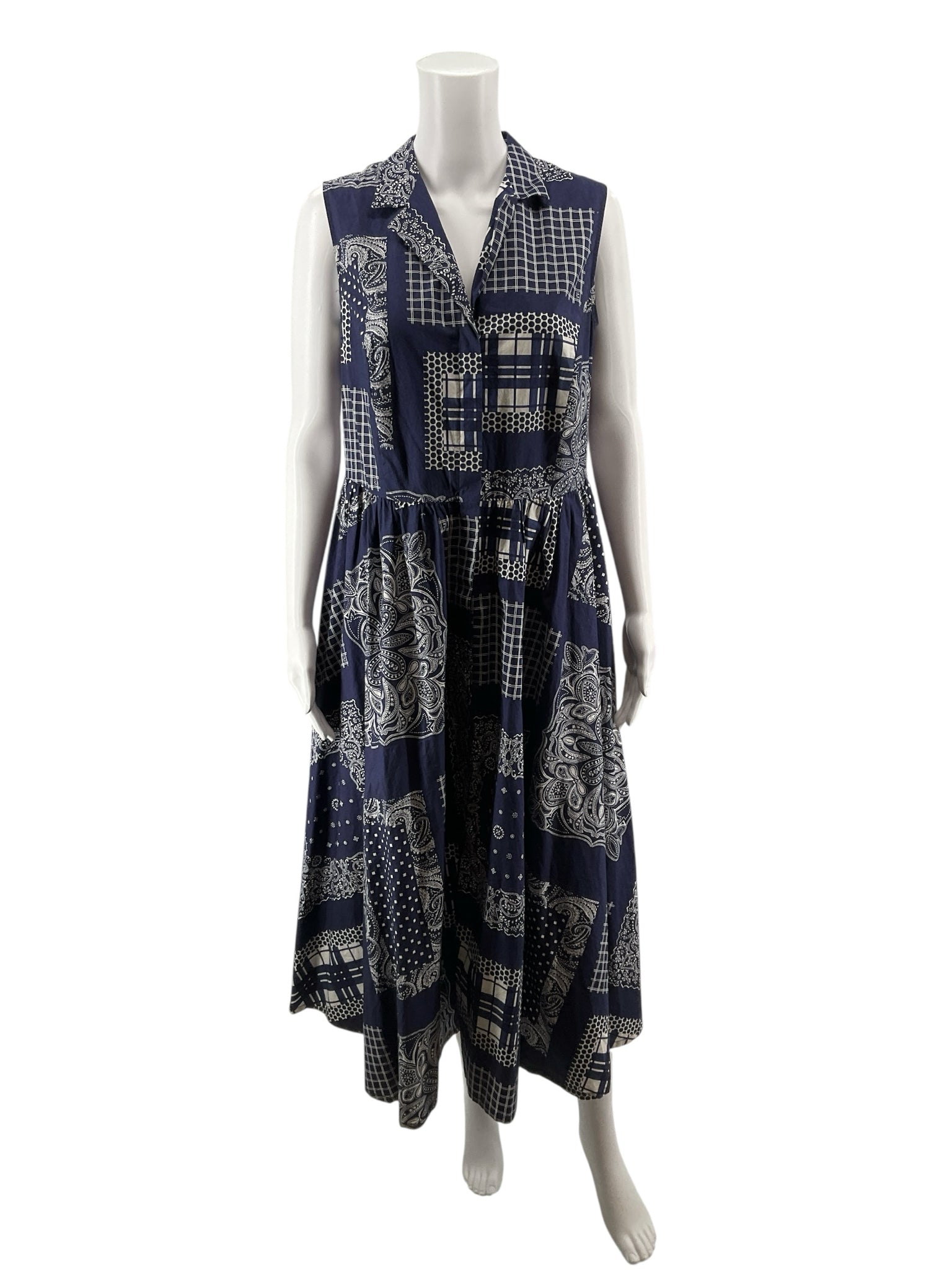 Isaac Mizrahi for Target navy/white Maxi Navy Paisley Bandana Print Shirtdress Size Large - Size L