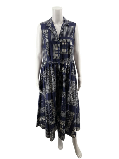 Isaac Mizrahi for Target navy/white Maxi Navy Paisley Bandana Print Shirtdress Size Large - Size L