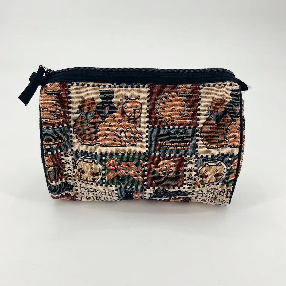 Manecatte Cat Tapestry Makeup Bag Gobelin Weave Pouch Folk Art Cosmetic Case