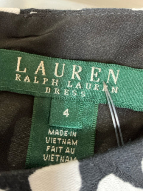 Lauren Ralph Lauren Floral Sheath Dress Black White Cotton Stretch Size 4