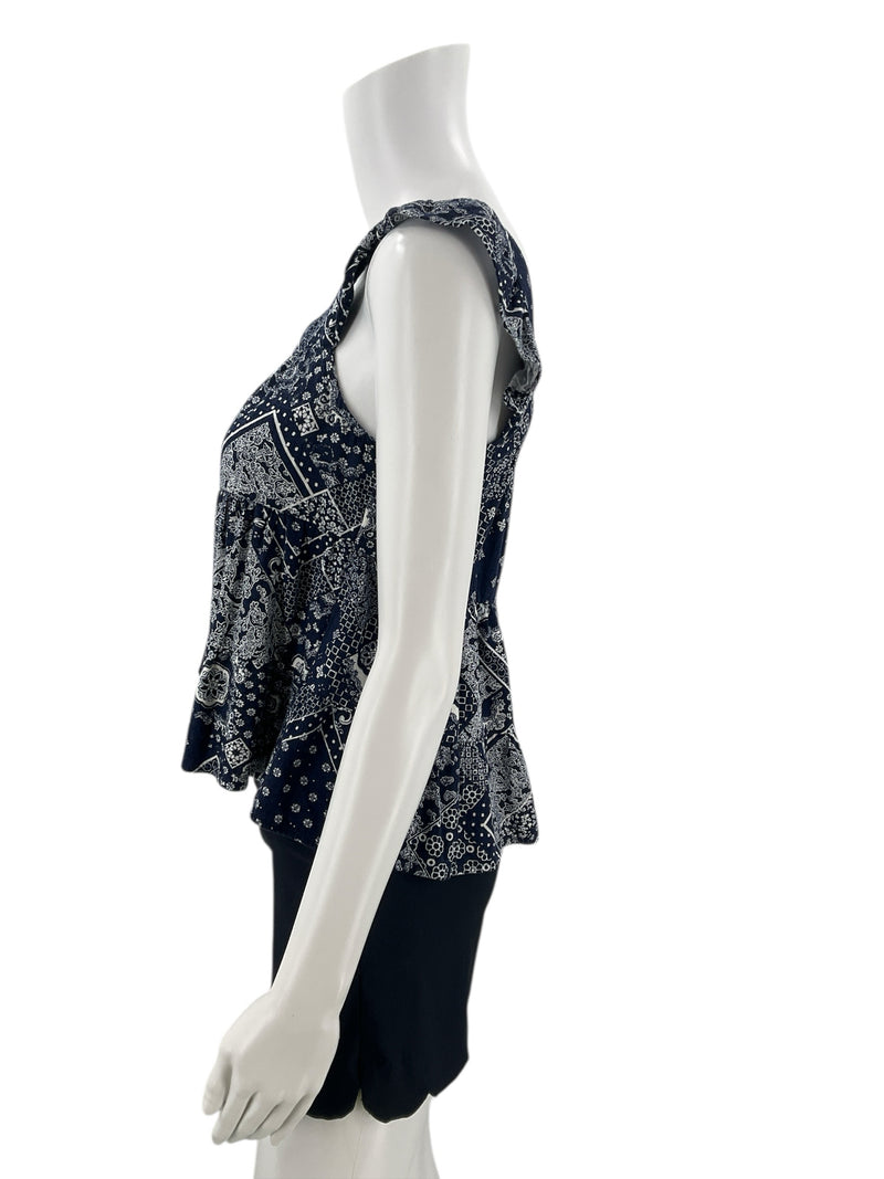 Monteau Navy/White Bandana Pre-Owned Ladies Top - Size Small - Margaret’s Fine Consignment