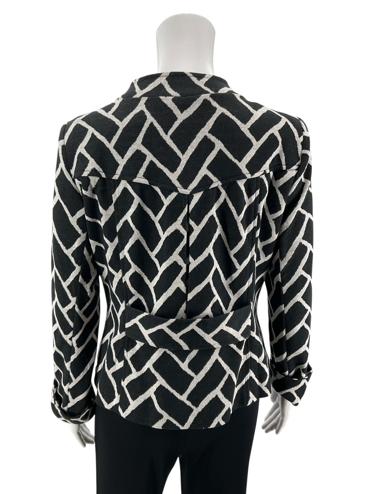 Dressbarn Yours Geometric Jacquard Knit Jacket Black Ivory Size 12
