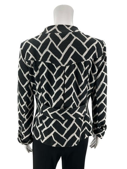 Dressbarn Yours Geometric Jacquard Knit Jacket Black Ivory Size 12