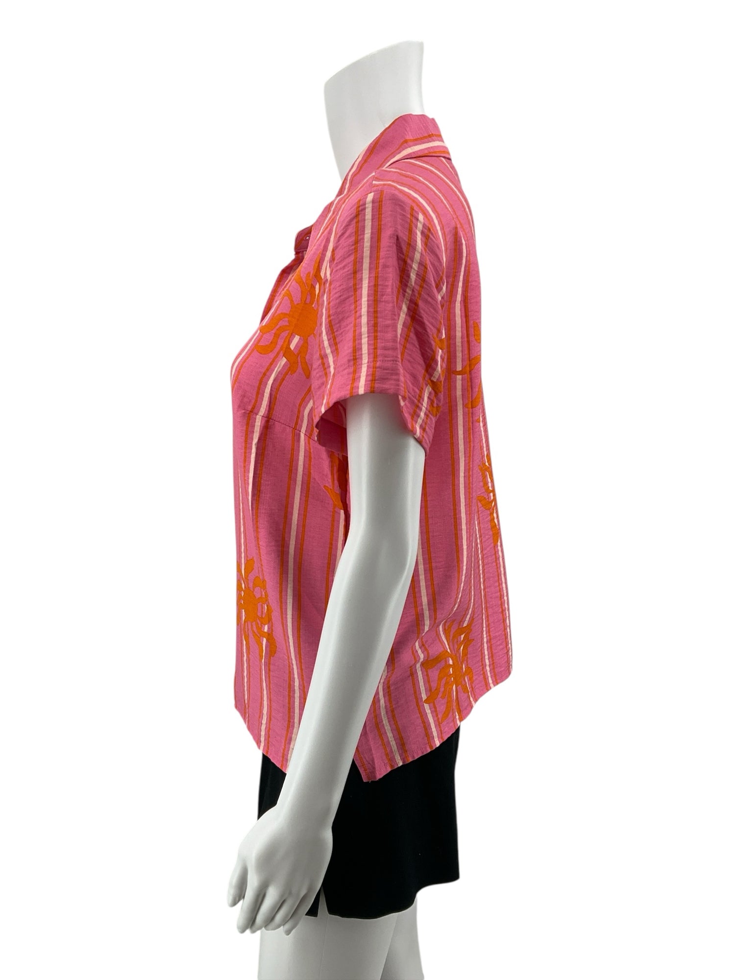 cabi Solstice Top Sun Print Button Up Camp Shirt Size Small