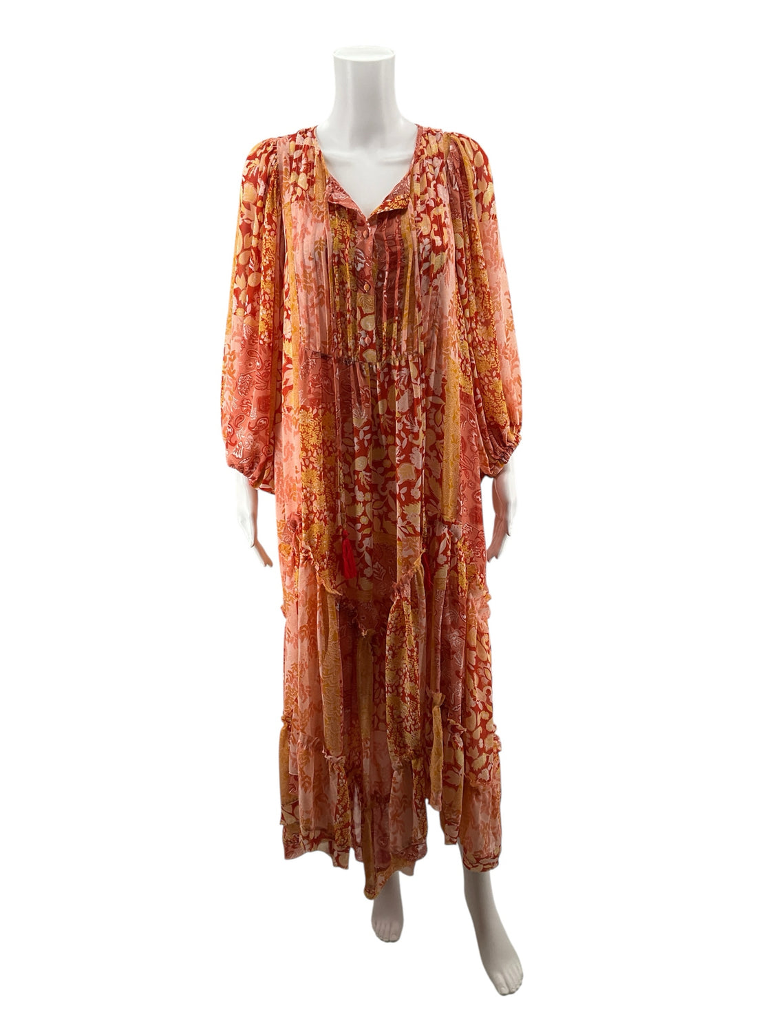 Talisman Orange/Yellow Maxi Bohemian Floral Paisley Maxi Dress NWT Size Medium - Size M