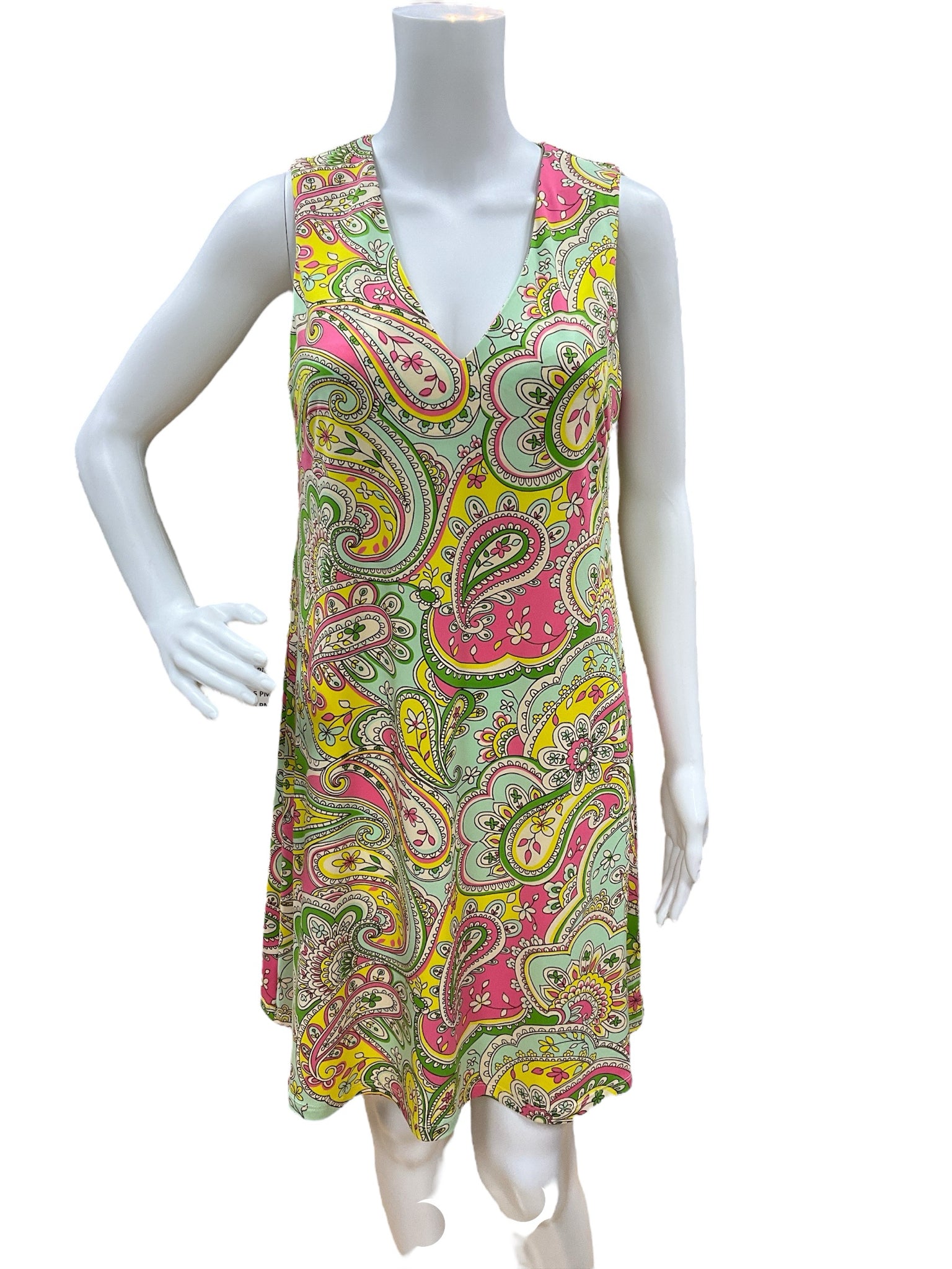 Julie Brown Yellow/Green Dress Size Small  - close up