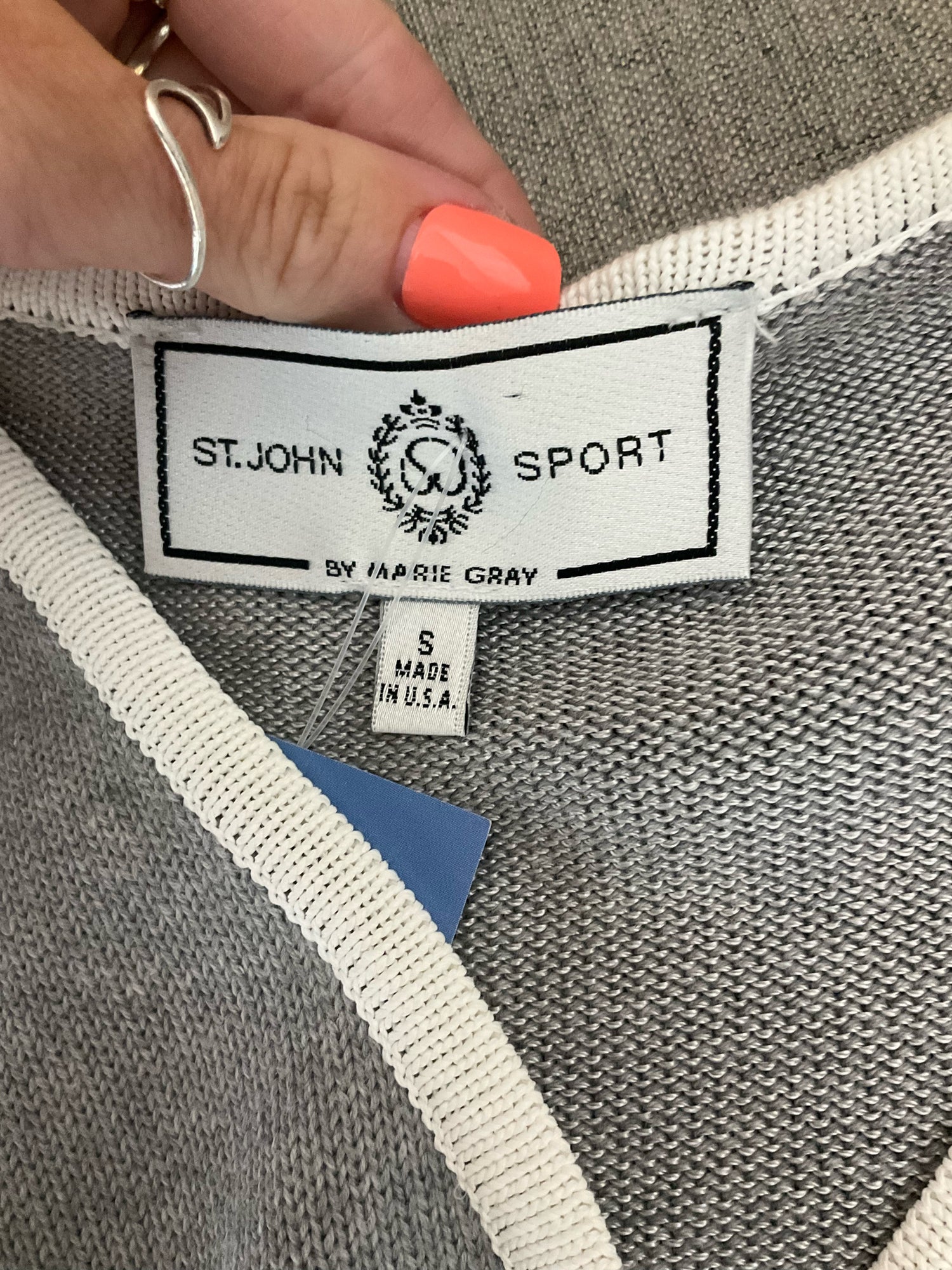 St. John Sport by Marie Gray gray/white Sweaters V-Neck Cardigan Sweater Heather Gray White Size Small - Size S