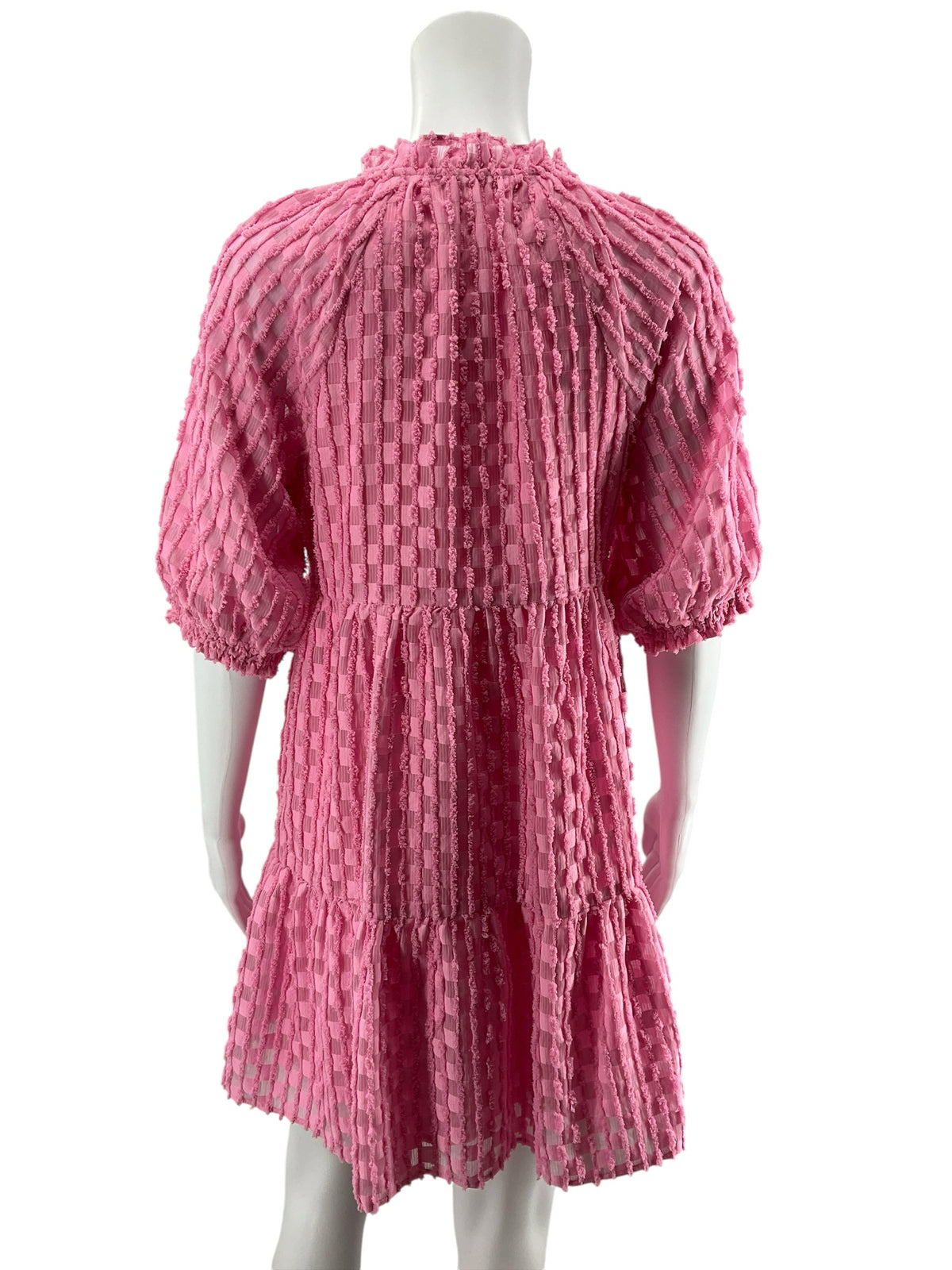 THML Pink Boucle Textured Puff Sleeve Babydoll Dress | Size XS