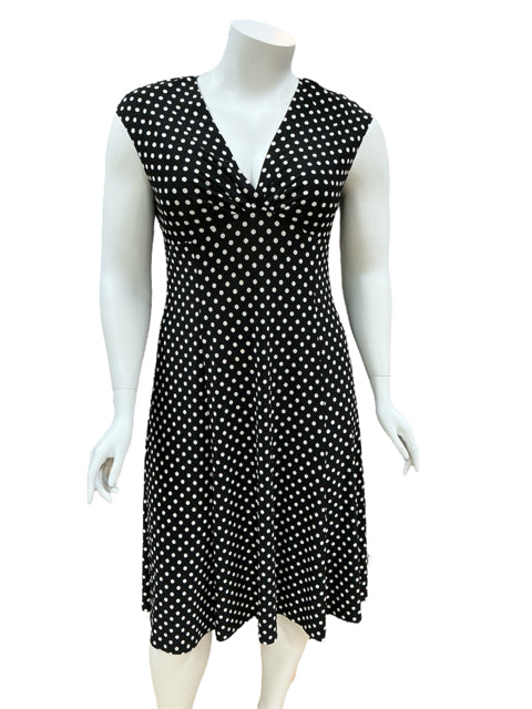 Chaps Black/White Polka Dot Dress Size XL - close up