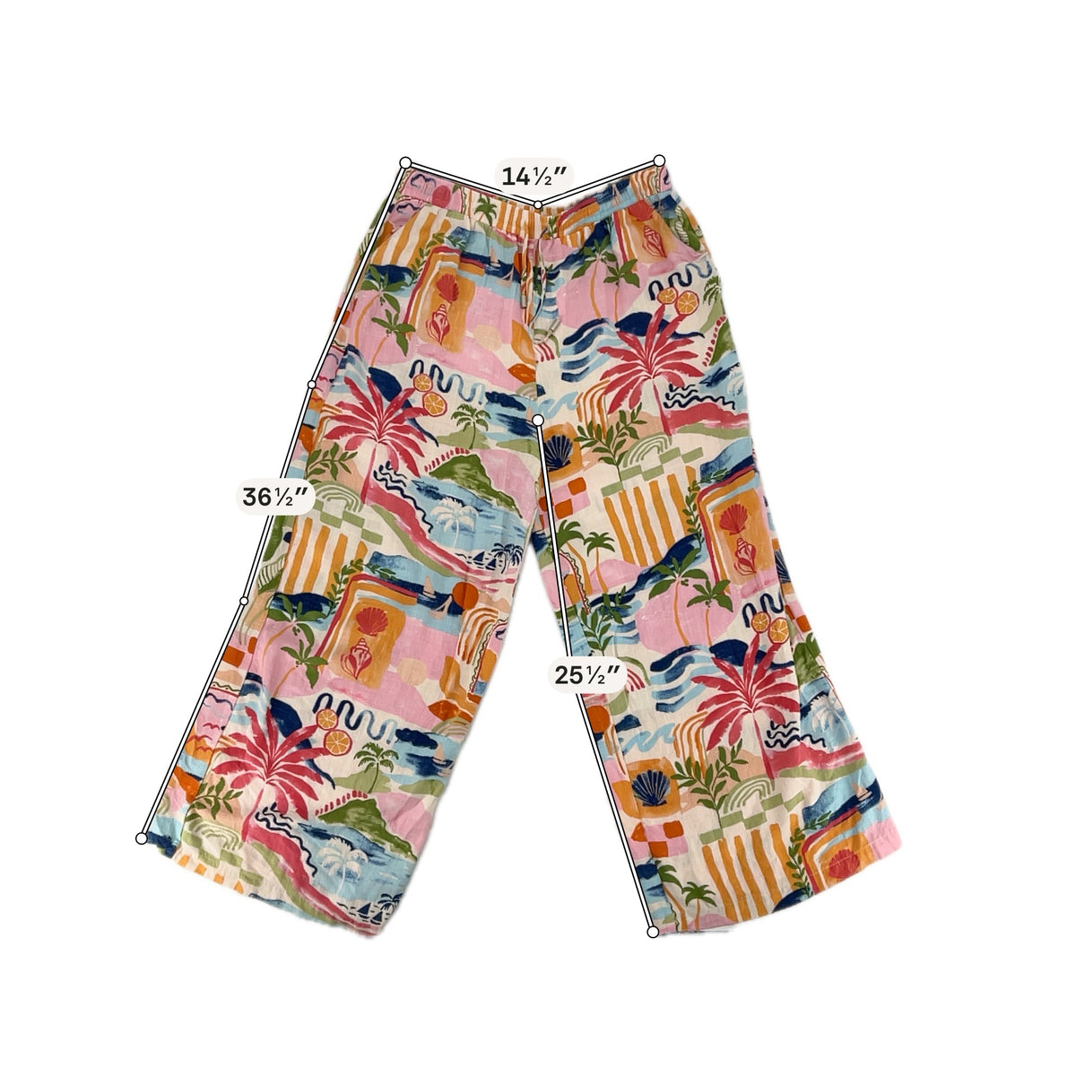 Label of Love Tropical Print Wide Leg Pants Rayon Linen Blend Size XL