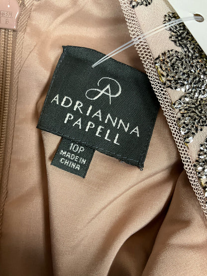 Adrianna Papell Gold &amp;amp; Tan Sequin Cap Sleeve Cocktail Dress 10 Petite