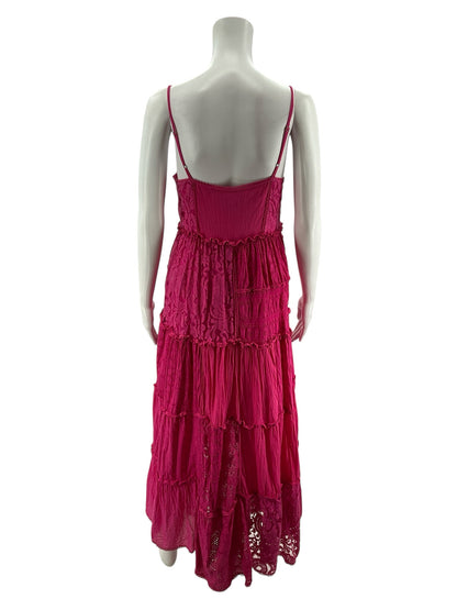 Bhanuni by Jyoti Pink Tiered Lace Bohemian Maxi Dress Size XSP