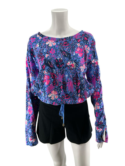 Lilly Pulitzer Luxletic Coralie Top Blue Peri Lapis Lazuli Floral Size Large