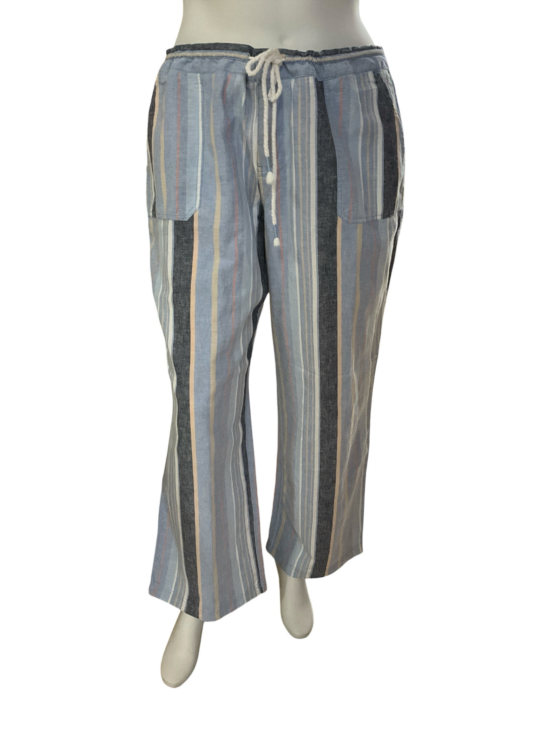 Natural Reflections Striped Linen Cotton Blend Pants | Size 2XL