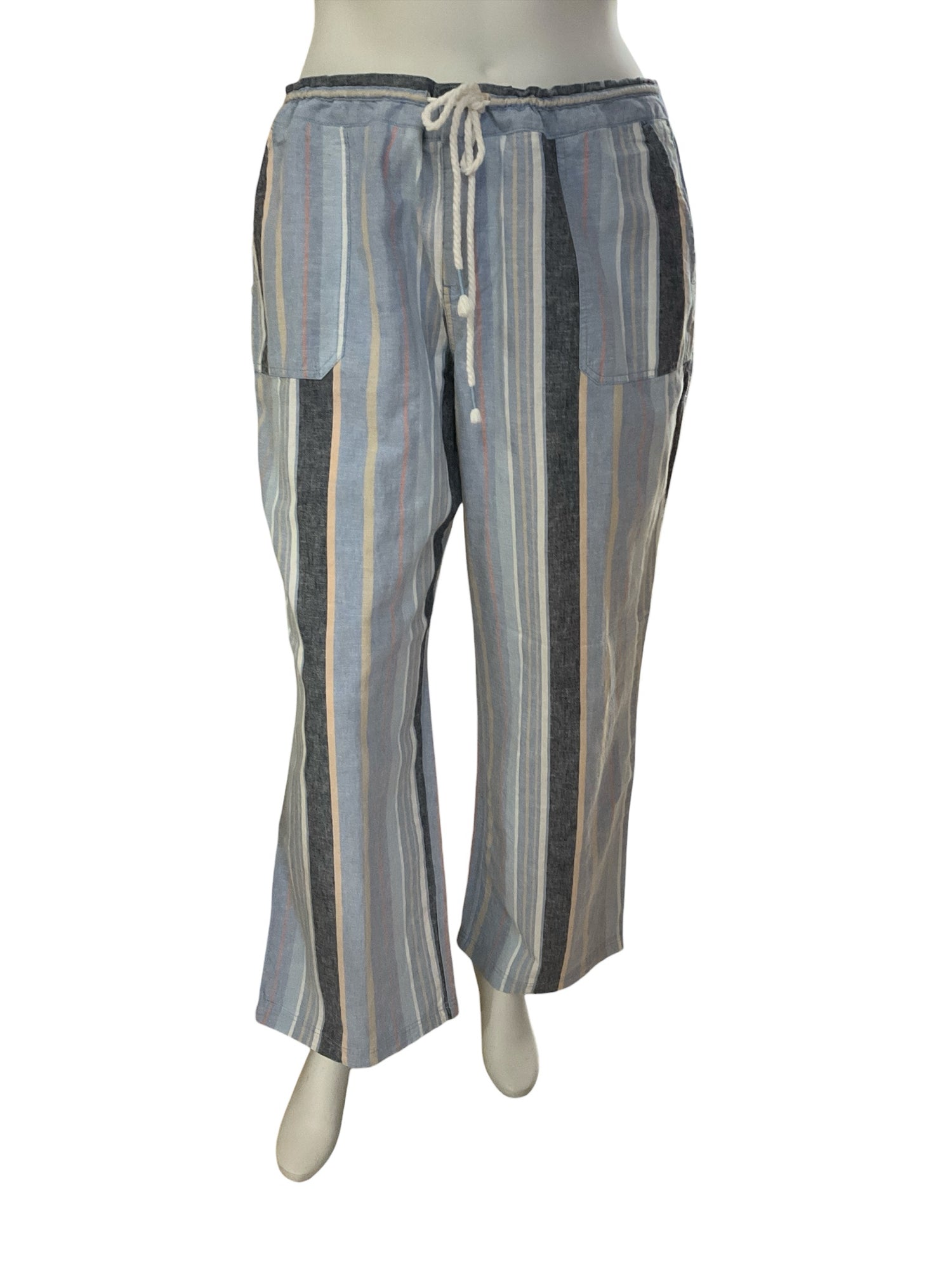 Natural Reflections Striped Linen Cotton Blend Pants | Size 2XL
