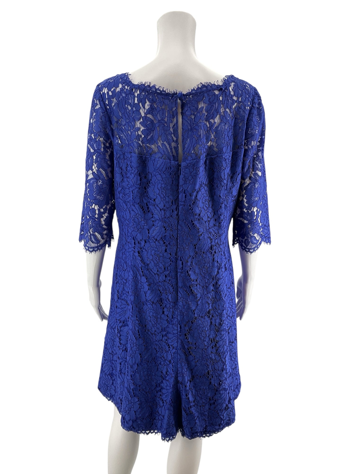 Eliza J Royal Blue Lace Cocktail Dress 3/4 Sleeve Size 14