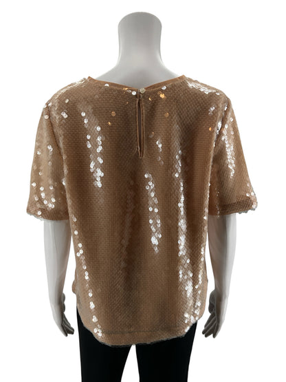 LOFT Peach Sequin Short Sleeve Blouse Medium Top - ONLINE ONLY