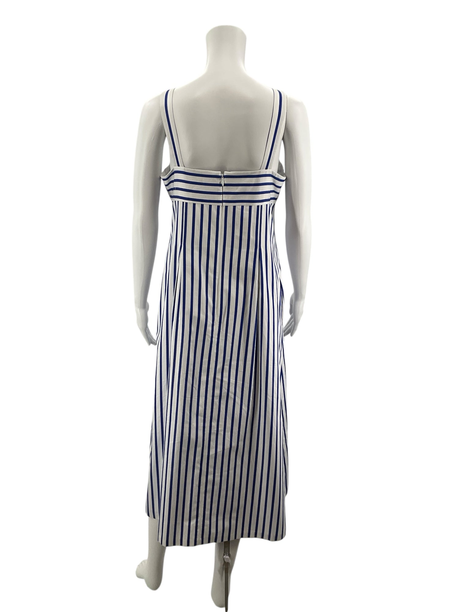 Talbots Nautical Chevron Stripe Cotton Midi Dress White Blue Size 2