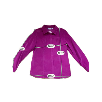 Denim &amp; Co. Fuchsia Pink Stretch Corduroy Button-Front Shacket Top | Size Medium