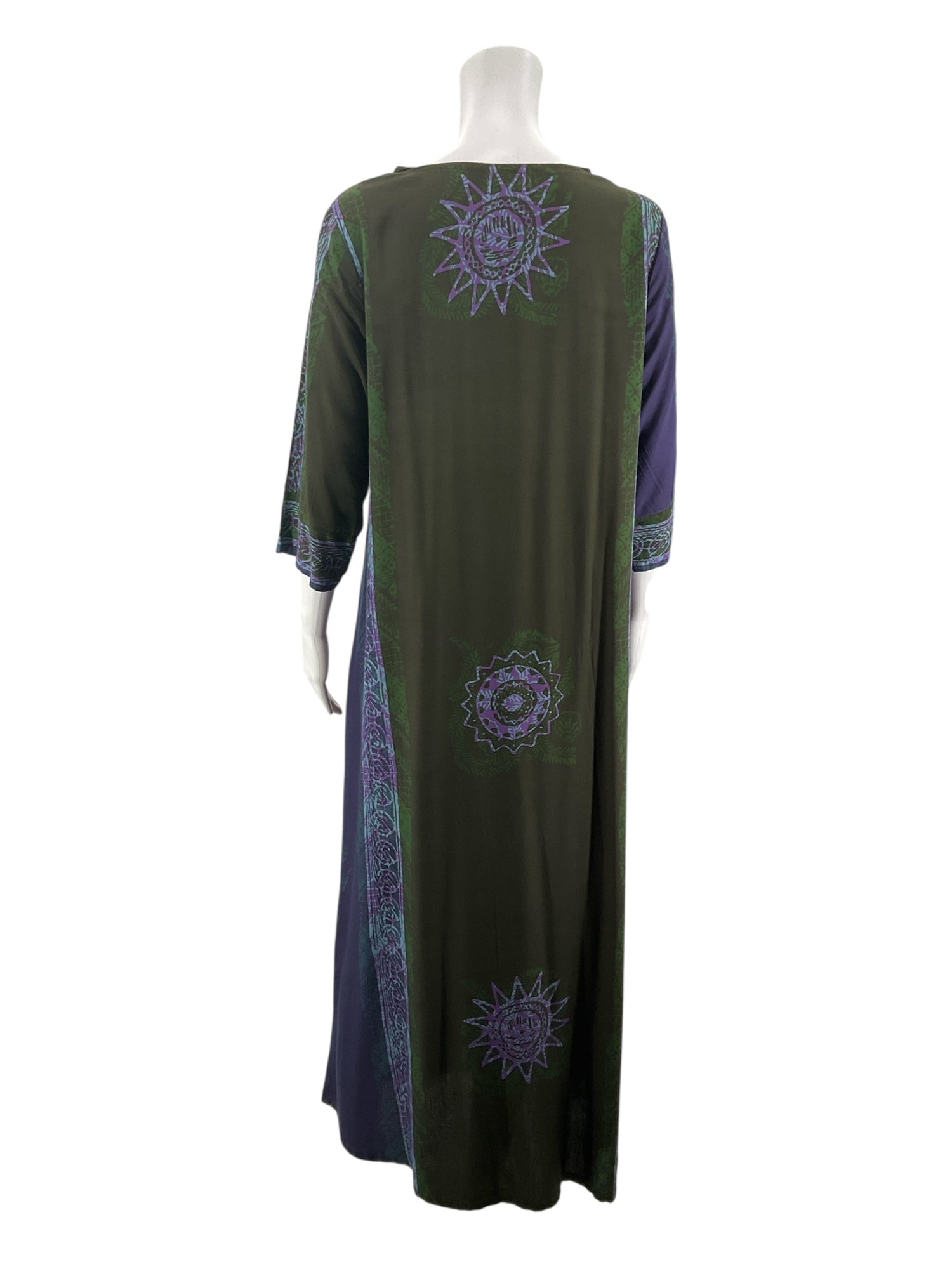 Novica purple/green/blue Maxi Artisan Batik Print Rayon Maxi Dress Purple Green Blue Size Medium - Size M