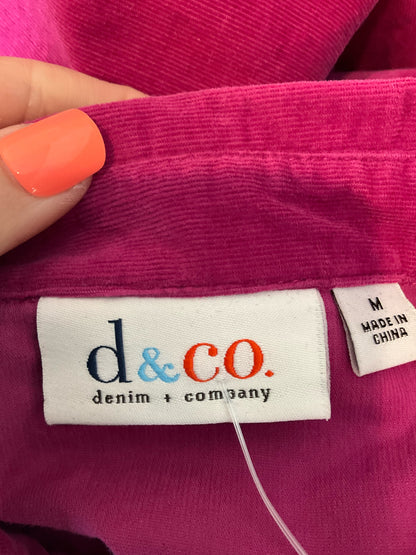Denim &amp; Co. Fuchsia Pink Stretch Corduroy Button-Front Shacket Top | Size Medium
