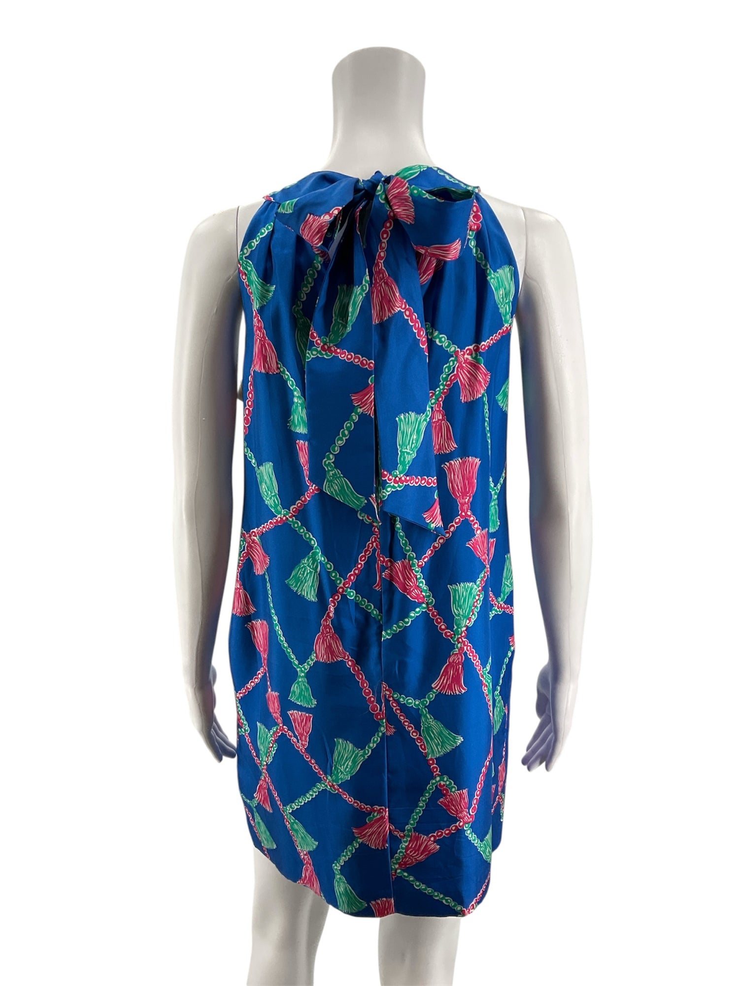 Lilly Pulitzer blue/pink/green Shift Elsa Silk Halter Dress Tassels Print Size 2 - Size 2