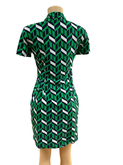 Jude Connally Chevron Sport Polo Dress Green Navy White Size Small
