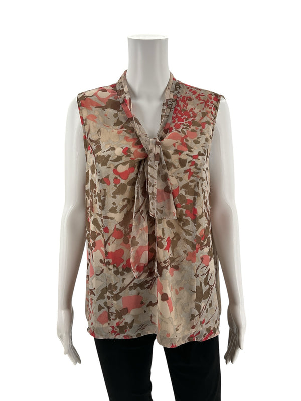 Coldwater Creek Tan/Coral Floral Pre-Owned Ladies Top - Size XL Petite