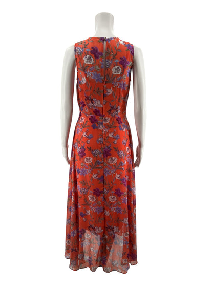 Calvin Klein Coral/Purple Maxi Coral Purple Floral High-Low Maxi Dress Size 4 - Size 4