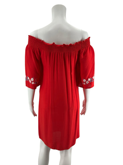 Chelsea &amp; Violet Red Floral Embroidered Off-Shoulder Dress | Size XS