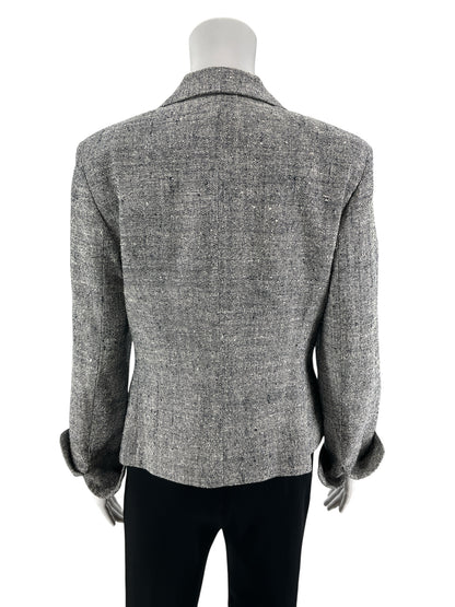 Josephine Chaus 100% Silk Speckled Blazer Jacket Blue &amp;amp; White Size 4