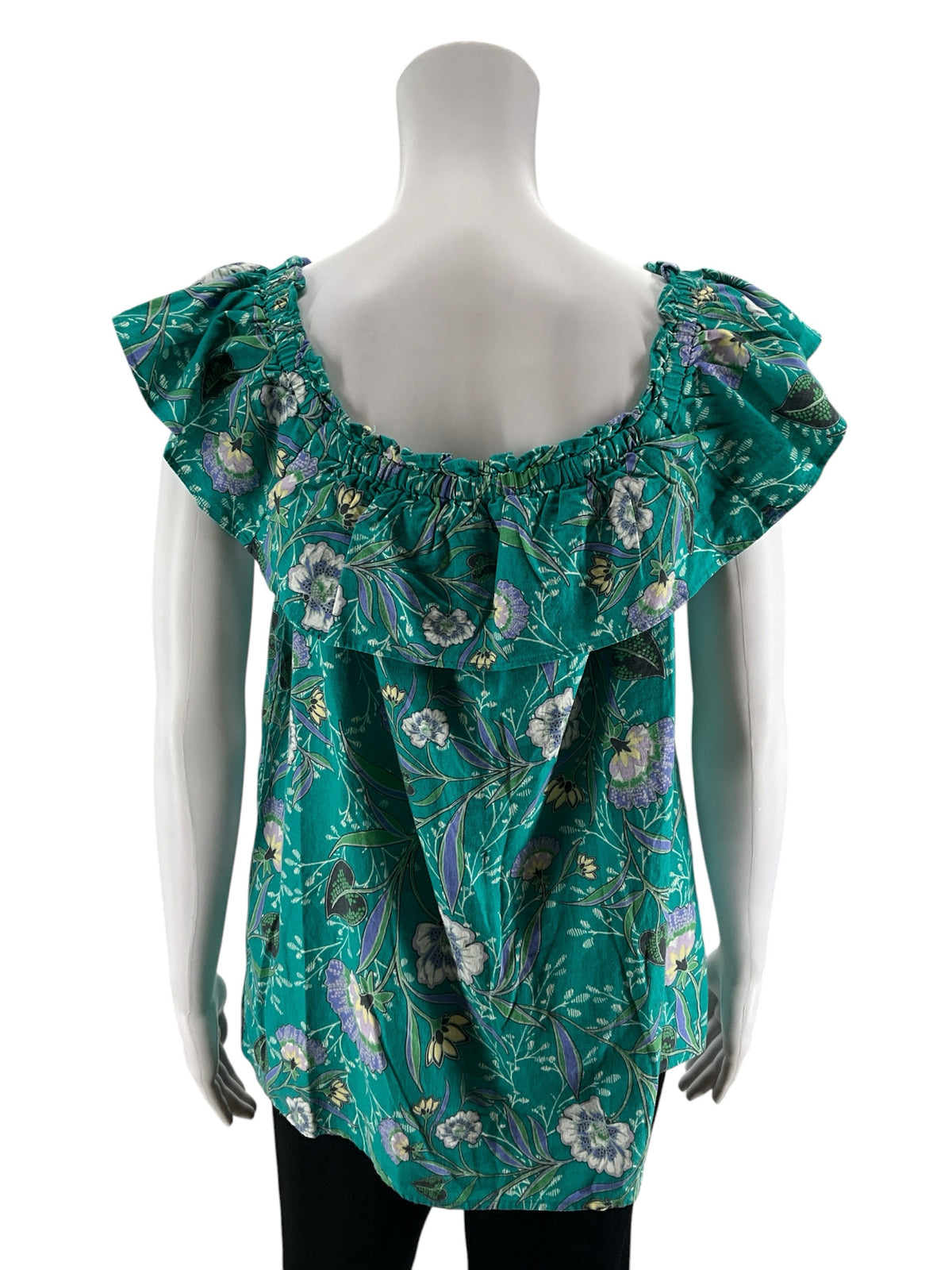 LOFT Floral Ruffle Square Neck Linen Blend Top Size Medium - ONLINE ONLY