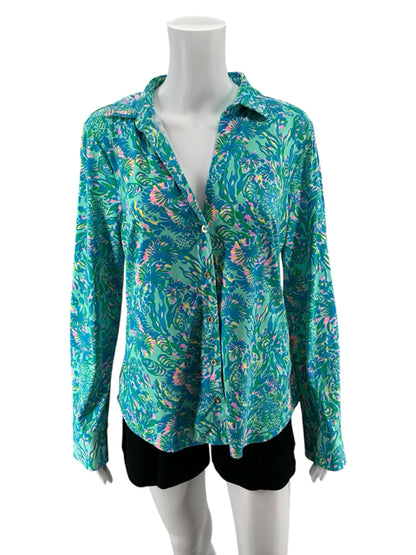 Lilly Pulitzer Sea View Button Down Shirt Multi Sink Or Swim Floral Print Size Large - ONLINE ONLY