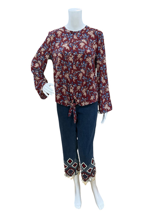 Madewell Size M Maroon/Blue/Cream Floral Blouse - Downstairs