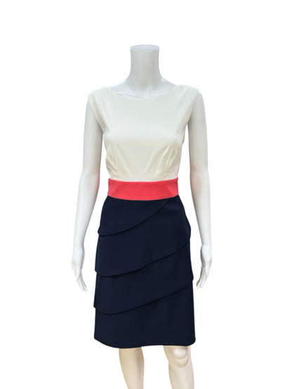 Connected Apparel white/pink/navy A-Line Tiered Colorblock Sheath Dress Navy Coral Ivory Size 12 - Size 12
