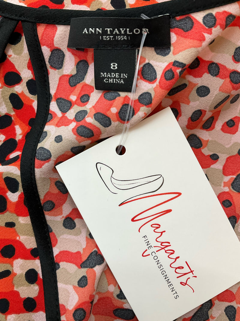 Ann Taylor Orange/Black/Tan Print Pre-Owned Ladies Top - Size 8