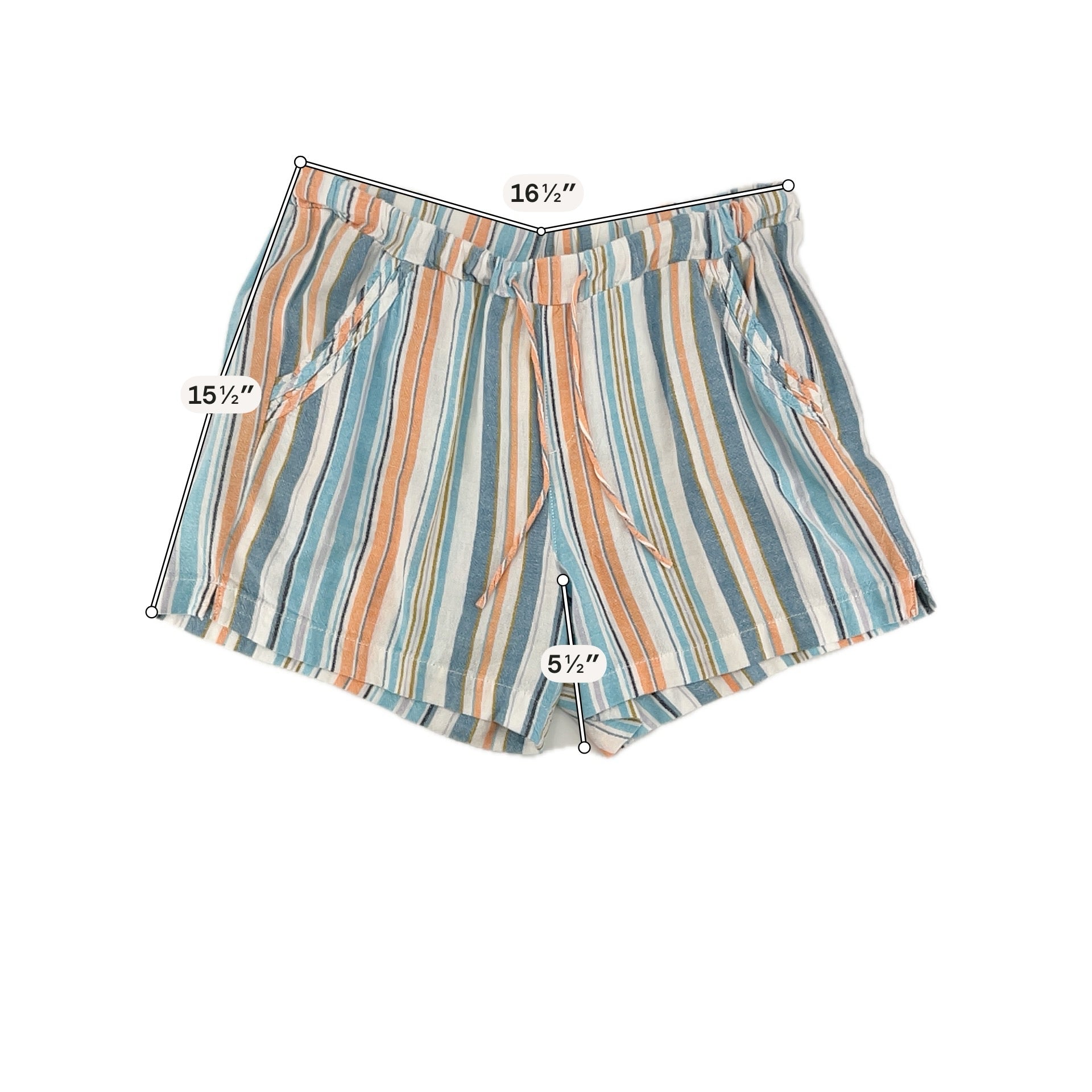 Briggs Striped Linen Blend Pull-On Shorts | Size L | Blue, Orange, White
