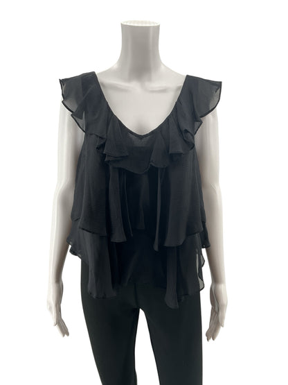 Twelfth Street by Cynthia Vincent Black Silk Cascading Ruffle Top Size 4