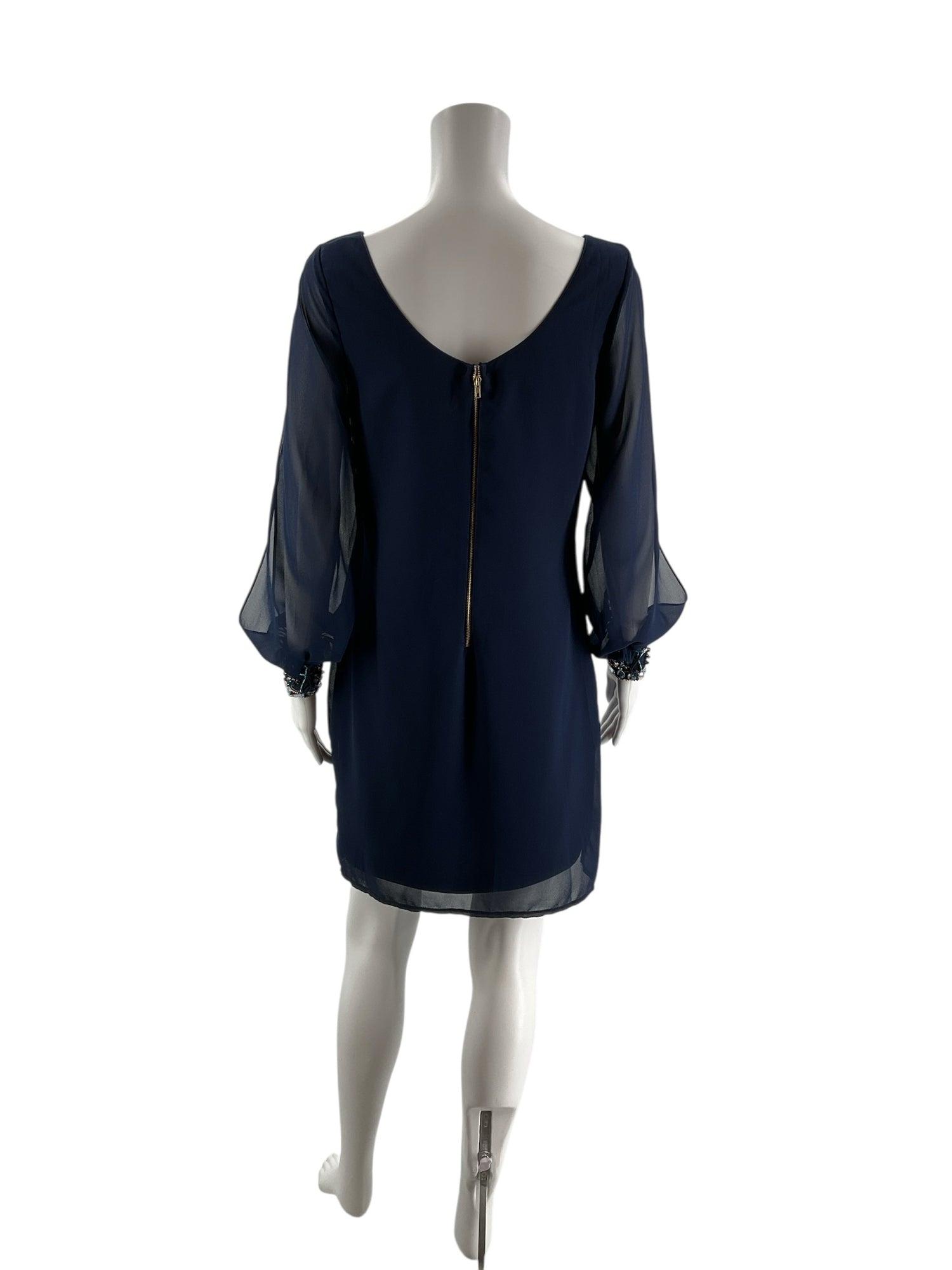 Brigitte Bailey Navy Solid Pre-Owned Ladies Dress - Size Small - Margaret’s Fine Consignment