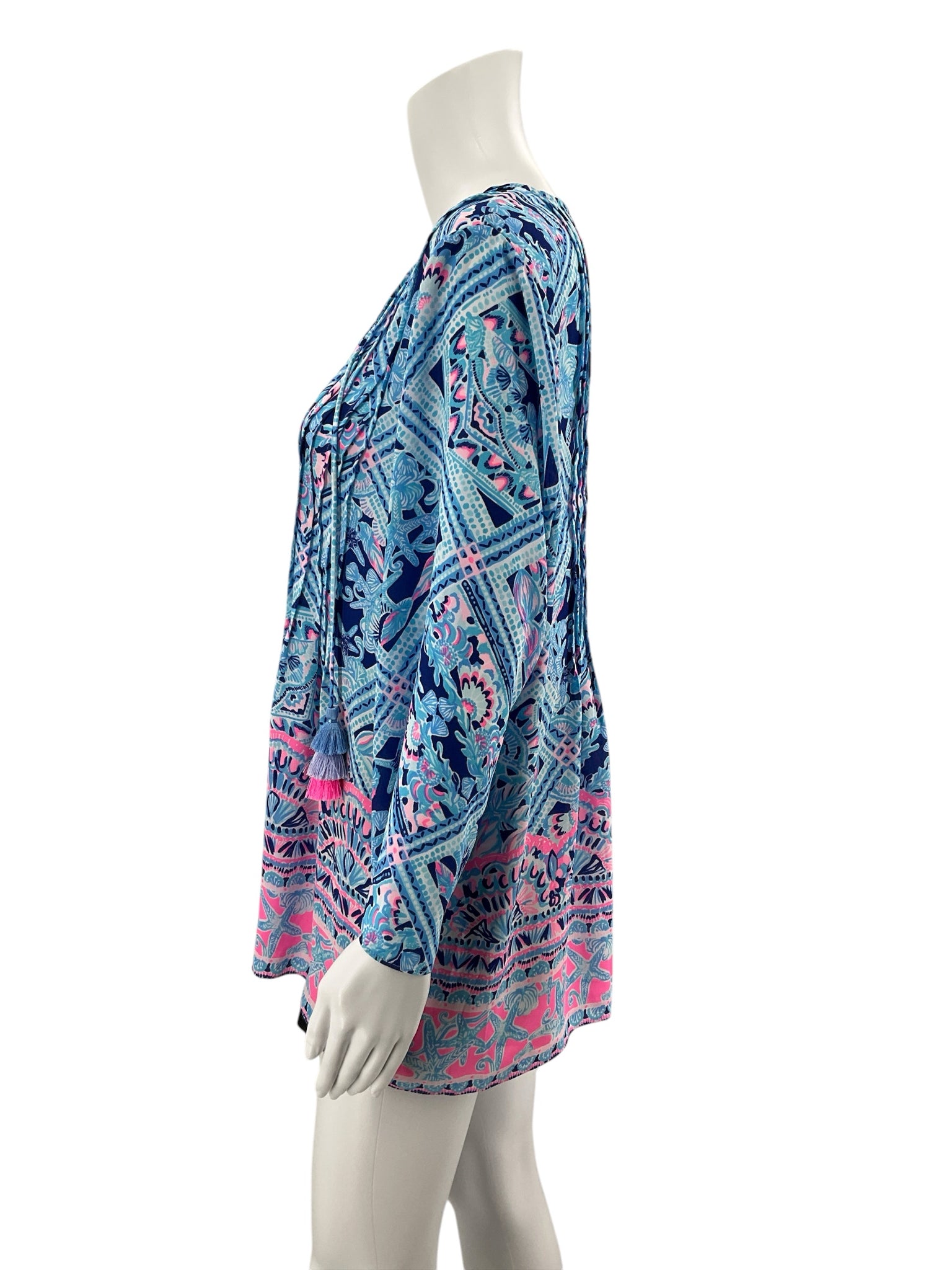 Lilly Pulitzer Size L Blue/Aqua/Pink/White Pre-Owned Ladies Tops