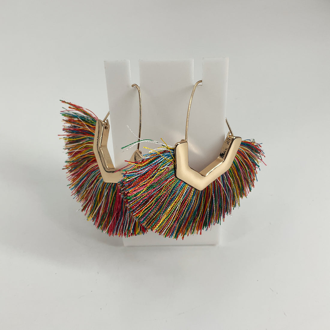 Rainbow Tassel V-Shape Drop Earrings