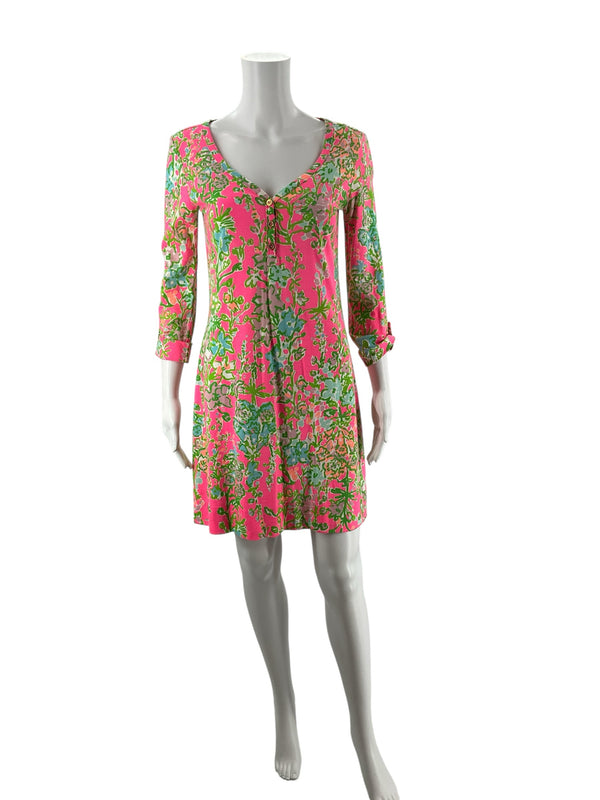 Lilly Pulitzer Pink/Green Print Pre-Owned Ladies Dress - Size XS
