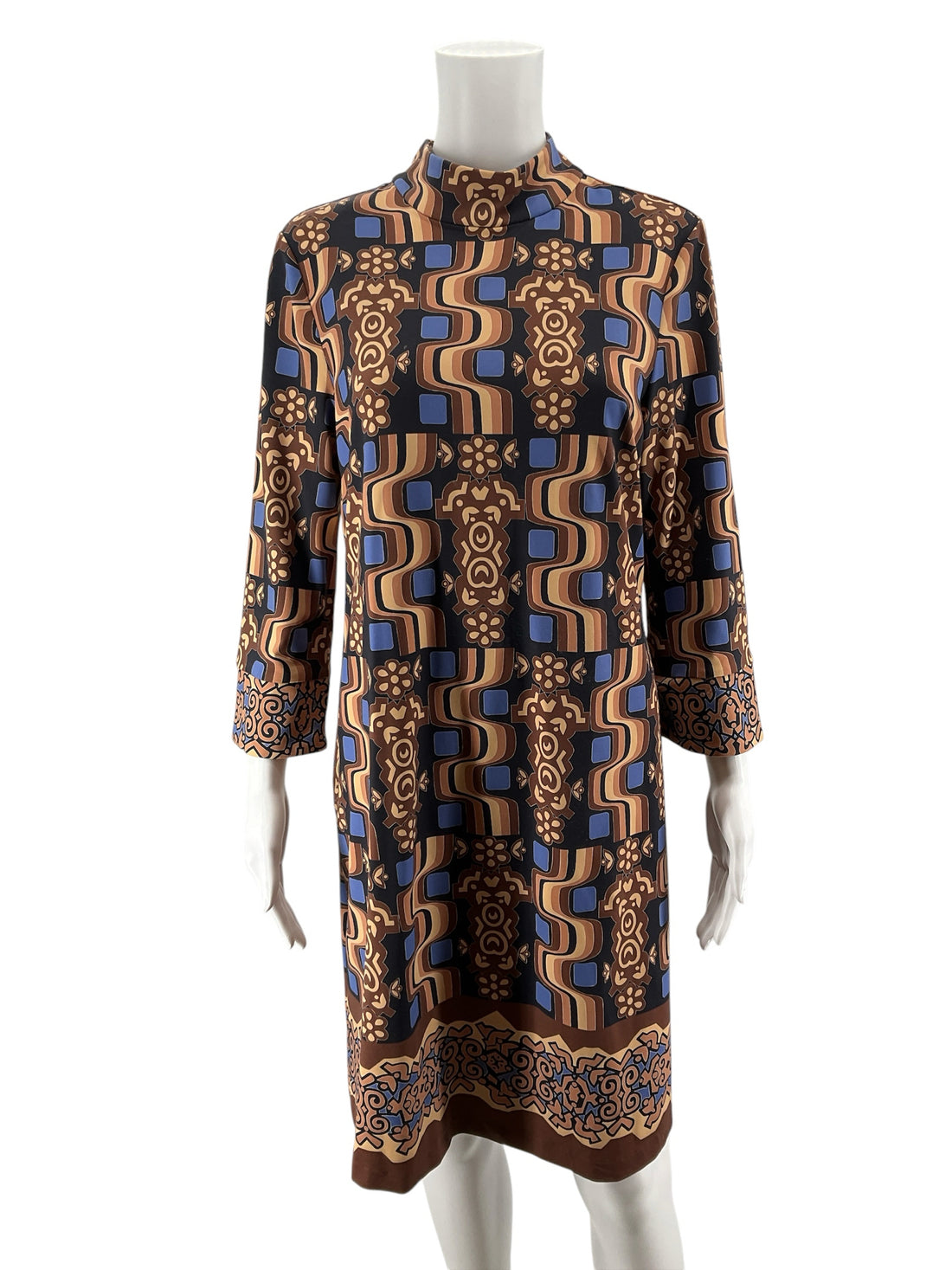J. McLaughlin Catalina Cloth Geometric Print Mock Neck Dress Size Medium