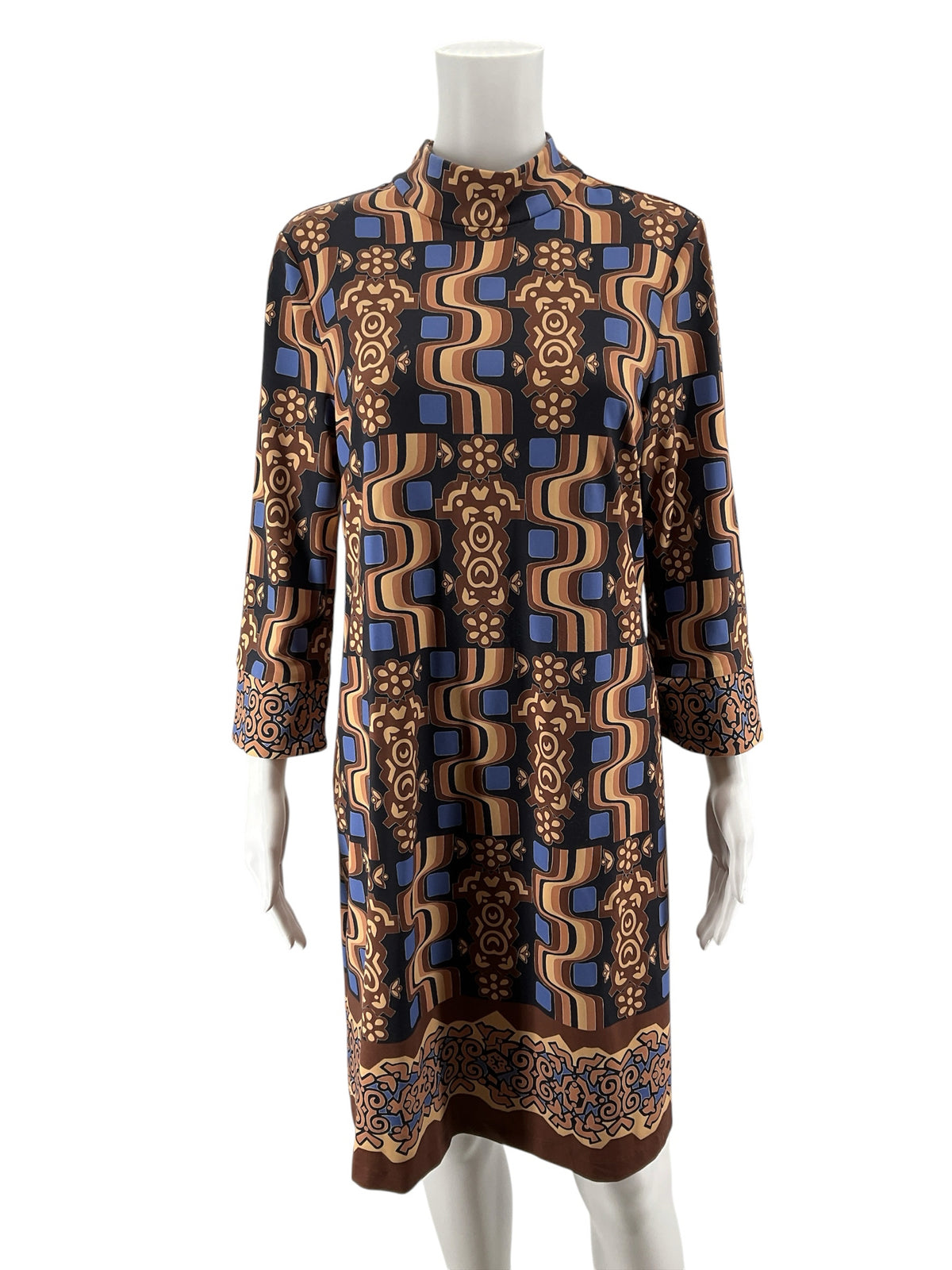 J. McLaughlin Catalina Cloth Geometric Print Mock Neck Dress Size Medium