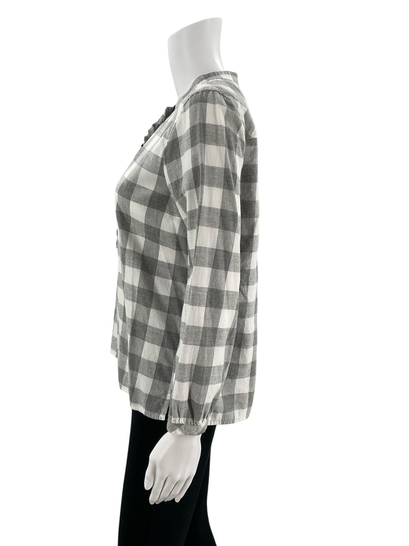 J. Crew White Gray Checkered Button-Up Top – Size XS, Excellent Pre-Owned - Margaret’s Fine Consignment