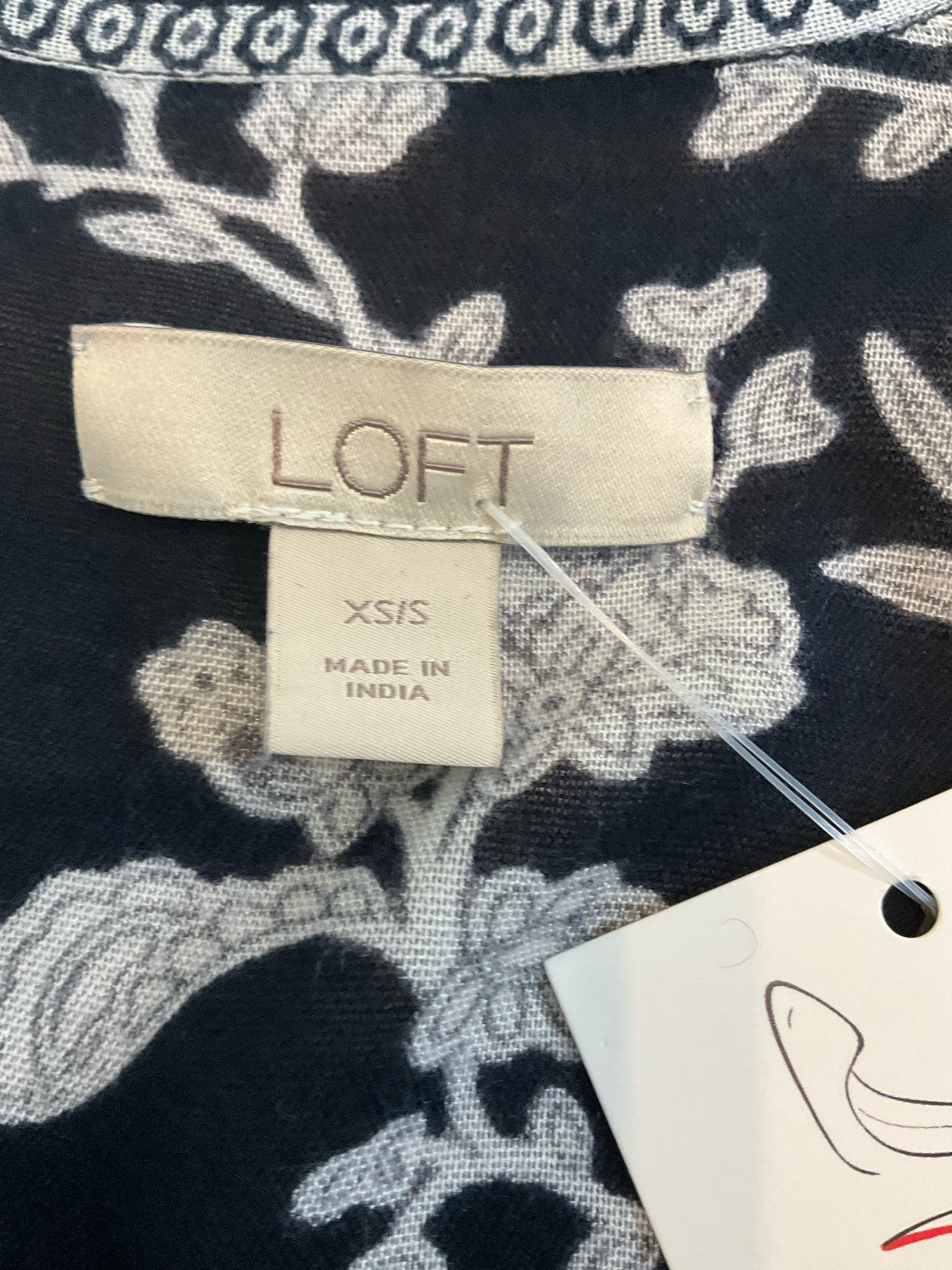 LOFT Floral Kimono Shrug Open Front Cardigan Navy Pink XS/S