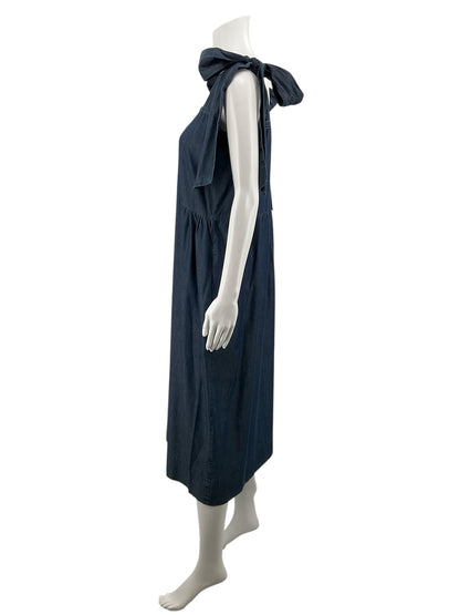 Hatch The Anaelle Tie Shoulder Midi Dress Indigo Blue Size Small